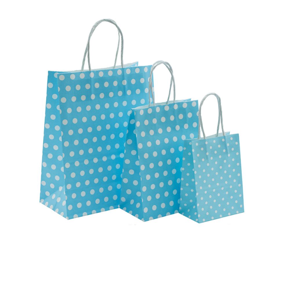 Τσάντα Χάρτινη Γαλάζια Πουά με  Στριφτό Χεράκι - 12 τμχ